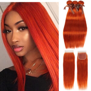 Orange Straight Bundles With Closure Brazilian Hair