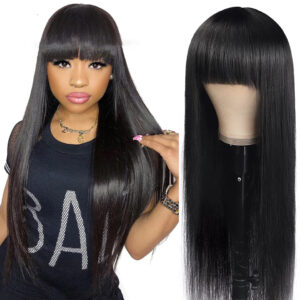 Straight Human Hair Wigs With Bangs Fringe